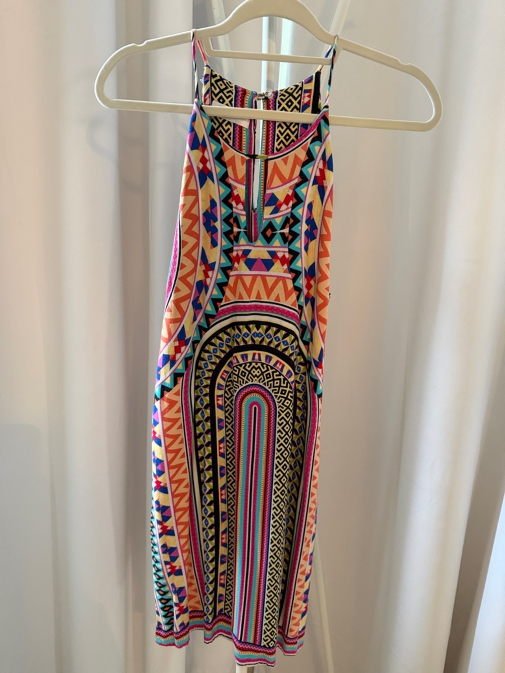 Renee C. Multicolor Tribal Print Halter Mini Dress